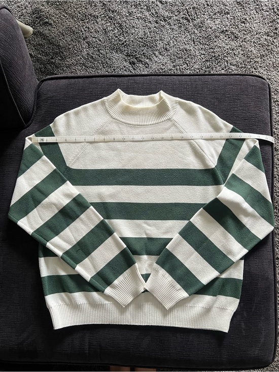 Frank & Oak Sweaters - Frank & Oak Green and Cream Striped Turtleneck Sweater